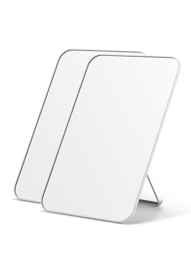OMIRO 8 x 5 in Desk Makeup Mirror with Stand and Hanging Hole, White, 2PCS | Small Mirror with Foldable Bracket, Travel Mirror for Men and Women, Shaving and Travel, Distortion-Free Reflection - color: White-2pcs, size: 8"L x 5"W