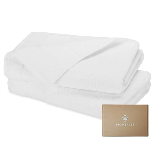 BIOWEAVES 100% Organic Cotton 700 GSM Plush Bath Towels 30" x 58" GOTS Certified - White, Pack of 2 - color: White, size: Pack of 2 Bath Towels