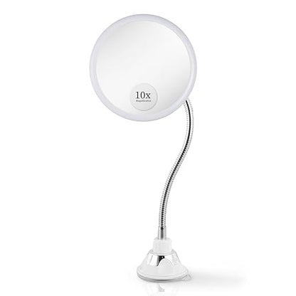 Flexible 10X Gooseneck Magnifying Mirror, 6.7" x 6.7" (Round) | Adjustable Gooseneck Magnifying Makeup Mirror Non Lighted with Suction Cup - Mount on Table or Wall for Vanity & Bathroom Use