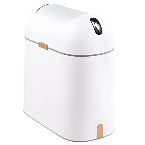 ELPHECO Bathroom Trash Can with lid 2.5 Gallon, Motion Sensor, White Golden | Waterproof Garbage Can, Automatic Waste Basket, Butterfly Lid, Plastic Garbage Bin for Bedroom and Office - color: White