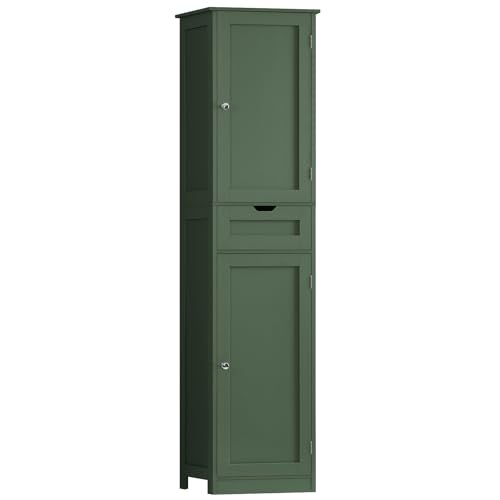 Iwell Tall Bathroom Storage Cabinet with 2 Doors & 1 Drawer, Narrow Storage Cabinet with Adjustable Shelves, for Living Room, Bathroom, Kitchen, Forest Green - color: Forest Green
