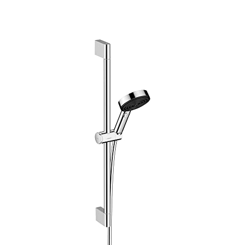 hansgrohe Pulsify S Wallbar Set 105 3-Jet 24", 1.75 GPM 1-Spray Handshower with Slide Bar and Hose in Chrome, 1.75 GPM, 24162001 - color: Chrome, size: 1.75 GPM, style: Wallbar with 4-inch Handheld Showerhead and Hose