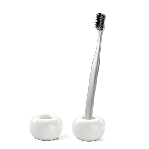 2Pcs Ceramic Toothbrush Holders for Bathrooms Countertop Toothbrush Holder Single Mini Toothbrush Holder Pen Holder Razor Holder Bathroom Tooth Brush Holder Toothbrush Stand - color: White