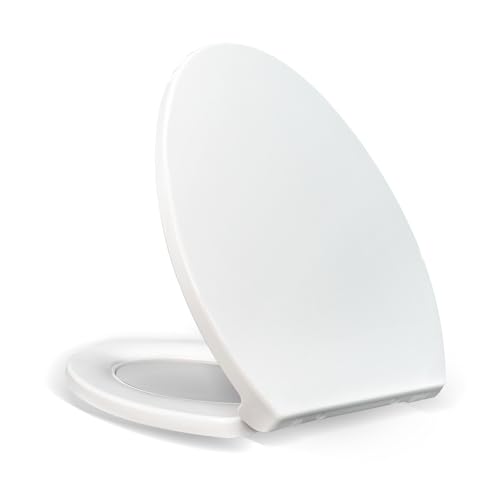 KHE Elongated Toilet Seat 18.5 Inch, Soft Close, White | Quick Release, Easy Cleaning, Non-Slip Bumpers, Durable PP - size: Elongated 18.5''