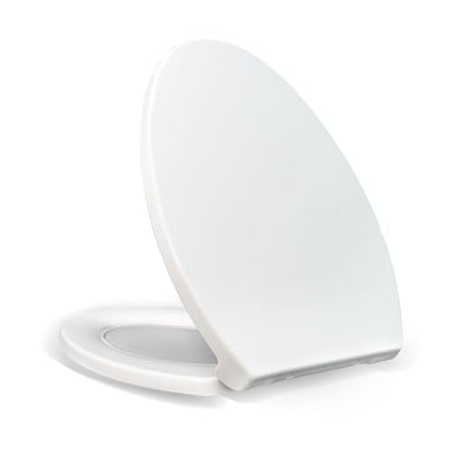 KHE Elongated Toilet Seat 18.5 Inch, Soft Close, White | Quick Release, Easy Cleaning, Non-Slip Bumpers, Durable PP - size: Elongated 18.5''