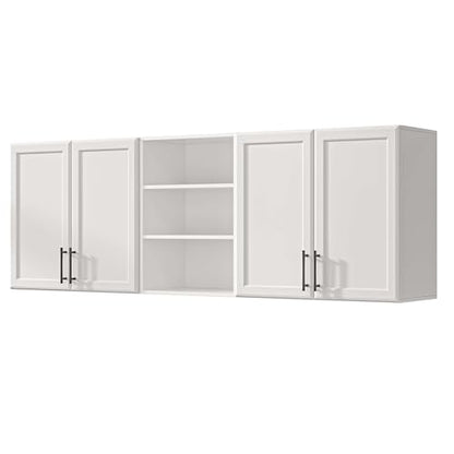 Furnaza 62.8" W Wall Cabinets for Laundry Room with Adjustable Shelf | White Upper Kitchen Wall Mounted Cabinets With Two Shaker Doors for Bathroom,Garage,12"D x 22"H,Floating Hanging Storage - size: 62.8"W