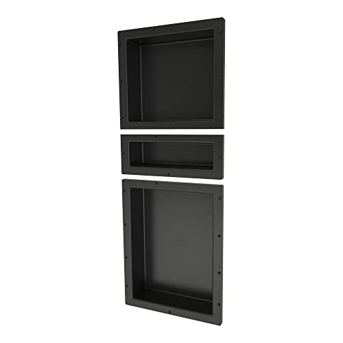 Redi Niche Triple Recessed Shower Shelf – Black, Three Shelves, 16-Inch x 40-Inch x 4-Inch - size: 40" H x 16" W, style: 3 Shelves