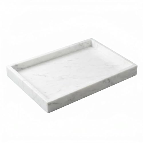 Natural Marble Tray Heavyweight Stone Vanity Tray for Bathroom Countertop, Coffee Table & Dresser - Handcrafted Rectangular Organizer (White X, 12" x 8" x 1.2") - color: White X