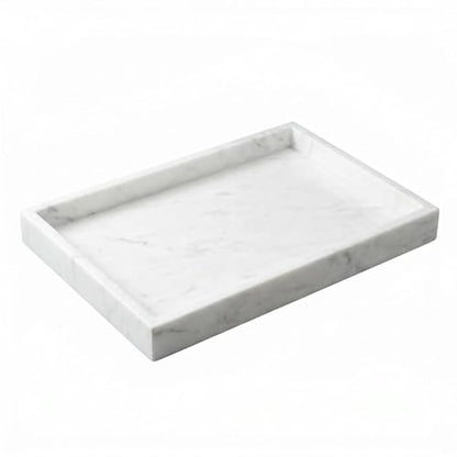 Natural Marble Tray Heavyweight Stone Vanity Tray for Bathroom Countertop, Coffee Table & Dresser - Handcrafted Rectangular Organizer (White X, 12" x 8" x 1.2") - color: White X