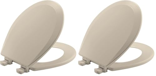 Bemis 500EC Durable Wood Toilet Seat with Easy Clean Hinges, Made in USA, Round, Almond (Pack of 2) - color: Almond, size: Round (Pack of 2)