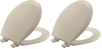 Bemis 500EC Durable Wood Toilet Seat with Easy Clean Hinges, Made in USA, Round, Almond (Pack of 2) - color: Almond, size: Round (Pack of 2)