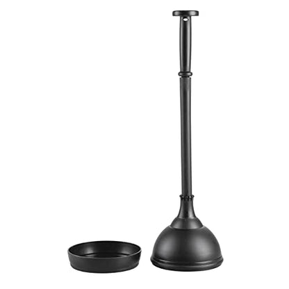 mDesign Plastic Toilet Plunger with Lift & Lock Cover Set, Compact Discreet Freestanding Storage Caddy Holder for Bathroom, Powder Room, Modern Design - Heavy Duty - Hyde Collection, Black - color: Black