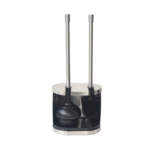 Metal Toilet Bowl Brush and Plunger Set, Brushed Nickel