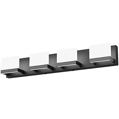 Tipace Dimmable Black LED Vanity Light for Bathroom Up and Down 4 Lights Black Modern Bathroom Wall Light Fixtures Over Mirror(White Light 6000K) - color: Matte Black, size: 4 Lights