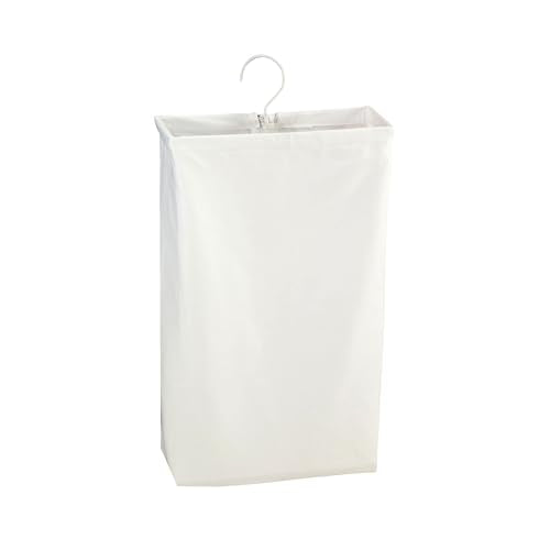 Household Essentials 148 Hanging Cotton Canvas Laundry Hamper Bag | White, 6" x 16" x 27" (Length x Width x Height) - color: White