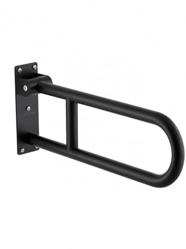 Toilet Safety Rail Stainless Steel: Modunful 304 Grab Bar with Arm Support - 23.6" Width, 400 lbs Capacity for Elderly, Disabled, Bathroom Safety, Wide Base Black - color: S-2932.Black