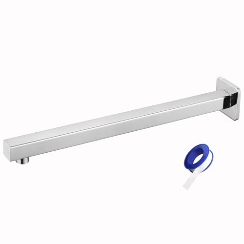 Shower Arm with Flange, 16 Inches Wall Mount Square Straight Extension Arm, Replacement of Fixed Rain Shower Head Pipe, Chrome - color: Chrome