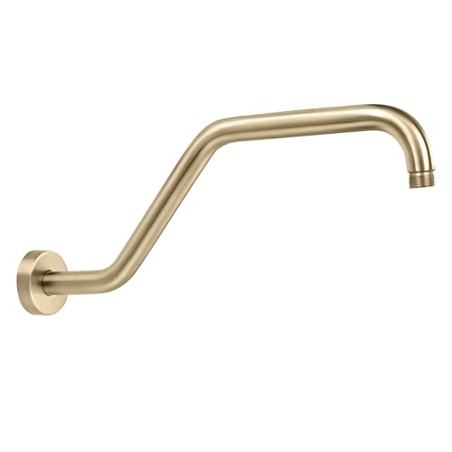 High Rise Shower Arm with Flange,15.5 Inch Gooseneck Shower Arm Extension,Stainless Steel S Shaped Shower Showerarm,Brushed Gold,9Z4MKK - color: Brushed Gold, style: Z Shaped