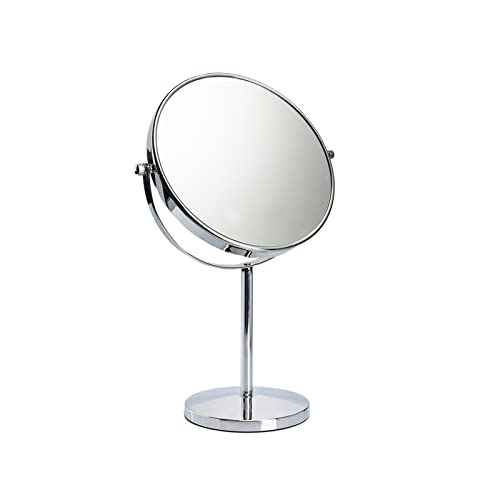 15" Tall Classic Round Desktop Makeup Mirror with Magnification, 8" Large Double-Sided 360° Swivel Free Standing Vanity Mirror, 1X/10X Magnifying Mirror with Stand for Bathroom & Bedroom, No Light - color: Silver-8in-10x