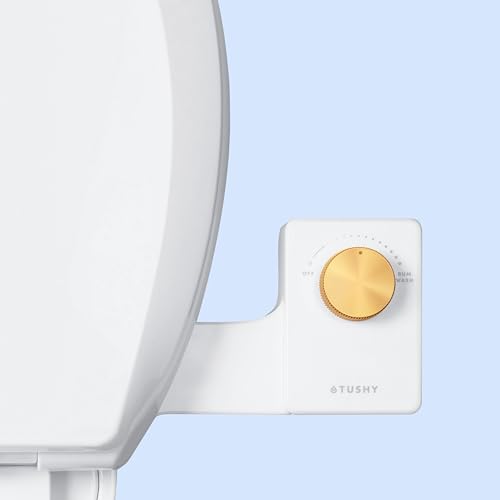 TUSHY Fresh Ultra-Slim Starter Bidet Attachment, Brushed Brass | Non-Electric, Cool Water Rear Wash, Adjustable Pressure, Self-Cleaning, Fits Elongated and Round Toilets, 10 Minute Install - color: Brushed Brass Knob, style: Single Nozzle