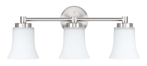 XiNBEi Lighting 3 Light Vanity Light Brushed Nickel Bathroom Light Fixtures | 22" Modern Bathroom Wall Light Over Mirror, Wall Mount Bathroom Vanity Light Fixture, Bath Bar Light, White Glass - color: Brushed Nickel, size: 21.6"
