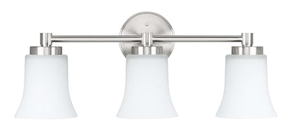 XiNBEi Lighting 3 Light Vanity Light Brushed Nickel Bathroom Light Fixtures | 22" Modern Bathroom Wall Light Over Mirror, Wall Mount Bathroom Vanity Light Fixture, Bath Bar Light, White Glass - color: Brushed Nickel, size: 21.6"