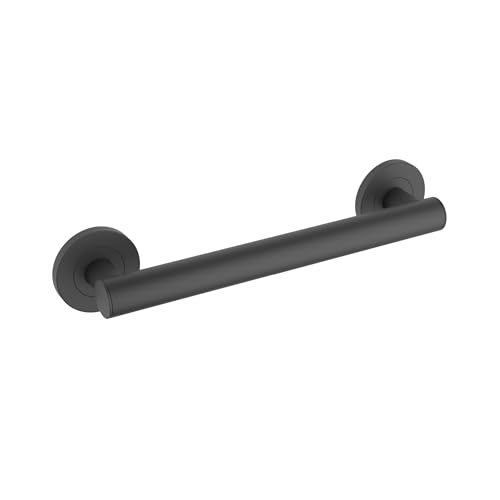 KIBI 12 Inch Stainless Steel Bathroom Safety Grab Bar | Straight Shaped Grab Bar for Bathtubs and Showers, Bathroom Grab Bars for Seniors, Wall Mounted Anti-Slip Support - Matte Black (KGB1112) - color: Matte Black