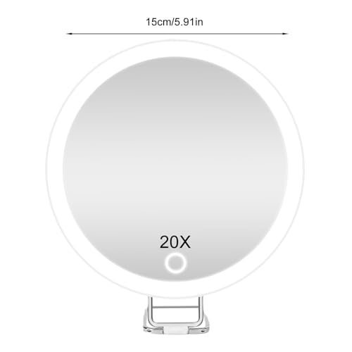 Magnifying Mirror with Light 30x, Lighted Rechargeable Adjustable Brightness Handheld Makeup Mirror with Suction Cup,Foldable Dimmable Portable Travel Mirrors for Wall Tabletop Desk Bathroom