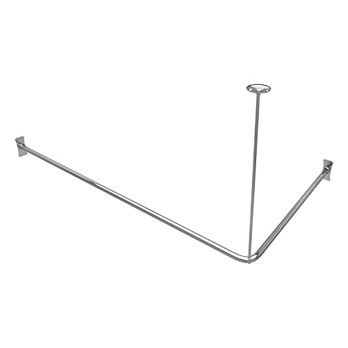Naiture Stainless Steel 60" x 36" Corner Shower Curtain Rod, Brushed Nickel | Includes 36" Ceiling Support and Mounting Hardware, Cut to Fit, Permanent Wall Mount, L Shape Seamless Rod When Connected - color: Brushed Nickel, size: 60'' x 36''