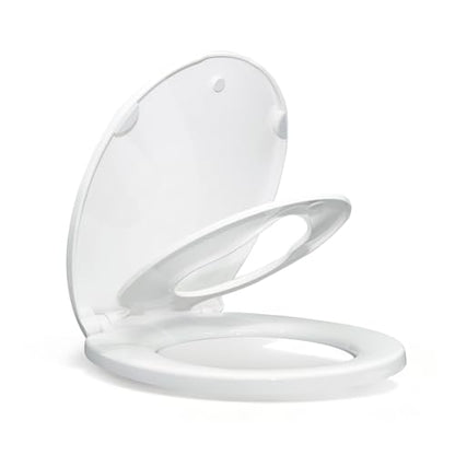 KHE Round Toilet Seat with Built-In Toddler Seat, Soft Close, 16.5 Inch | Quick Release for Easy Cleaning, Non-Slip Bumpers, Durable PP, White - size: Round 16.5'' with Toddler Seat