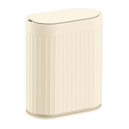ELPHECO 2 Gallon Sensor Trash Can, Automatic Lid, Beige | IPX5 Waterproof Bathroom Trash Bin, Slim Garbage Can, Plastic Wastebasket for Office, Bedroom and Living Room - color: Beige