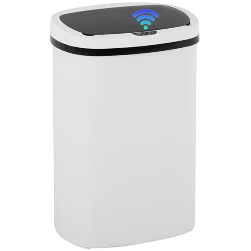 13 Gallon Automatic Kitchen Trash Can with Lid, Touchless Motion Sensor Garbage Can - Hygienic, Odor Control, Waterproof Waste Bin for Kitchen Bathroom Bedroom Office (50L), PP Plastic, White - color: White