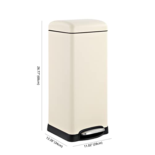 happimess HPM1007F Betty Retro 8-Gallon Step-Open Trash Can with Soft-Close Lid, Fingerprint Resistant, Modern, Minimalistic for Home, Kitchen, Laundry Room, Office, Bedroom, Bathroom, Almond | Fingerprint Resistant, Removable Liner, Semi-Rectangular, Ste