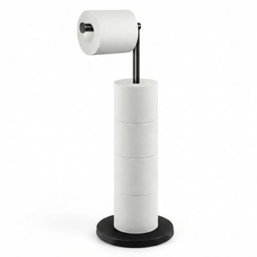 Cesun Free Standing Toilet Paper Holder Stand with Weighted Base, Black | SUS304 Rustproof Steel | Thick Non-Slip Base | Swivel Pivot Design | Slim Footprint | Holds 5 Rolls - color: Black