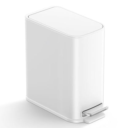 TIPGO Small Bathroom Trash Can with Lid Soft Close,1.3 Gallon, White | Step Pedal, Removable Inner Bucket, 5 Liter Slim Stainless Steel Garbage Can for Bedroom, Office, Kitchen - color: White