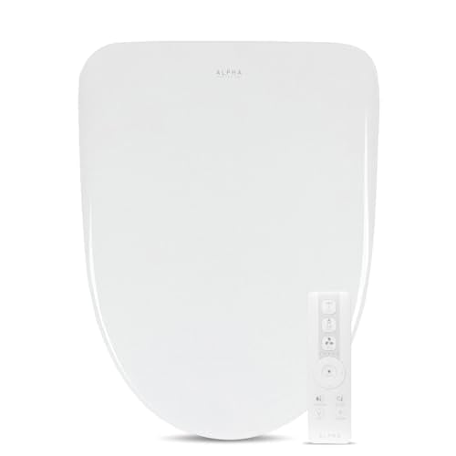 ALPHA BIDET iX Pure Bidet Toilet Seat in Round White | Ultra Low Profile | Endless Warm Water | Arced Stainless Steel Nozzle | Blue LED Nightlight | Dryer… - size: Round
