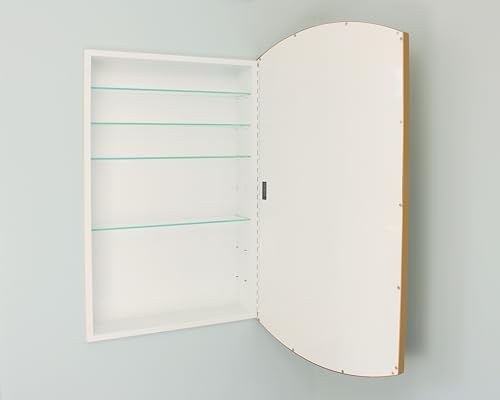 20x30 Harper Crescent Metal Framed Rectangle Recessed Bathroom Medicine Cabinet, Arced Mirror, 14x18 in-Wall Opening, Adjustable Glass Shelves, Magnet Close, Gold - color: Gold, size: 20x30