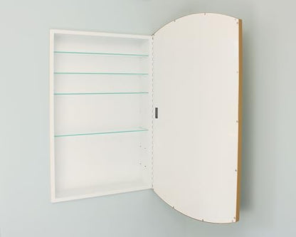 20x30 Harper Crescent Metal Framed Rectangle Recessed Bathroom Medicine Cabinet, Arced Mirror, 14x18 in-Wall Opening, Adjustable Glass Shelves, Magnet Close, Gold - color: Gold, size: 20x30