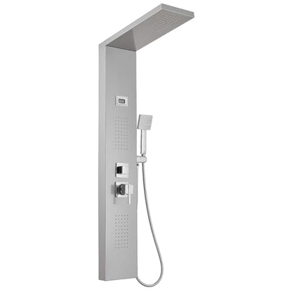 BWE Multi-Function Shower Panel System with Rainfall Shower Head Massage Body Jets and Handheld Shower Head 3 In1 Shower Panel Tower Stainless Steel for Home Hotel Resort Brushed Nickel and Chrome