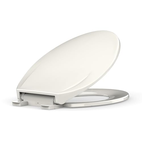 Toilet Seat, Elongated Toilet Seat with Quick-Release And Quick-Attach, Plastic Toilet Seat with Soft Close, Never Loosen, Easy Install and clean - Fits Most Elongated Toilets Biscuit - color: Biscuit, size: Elongated