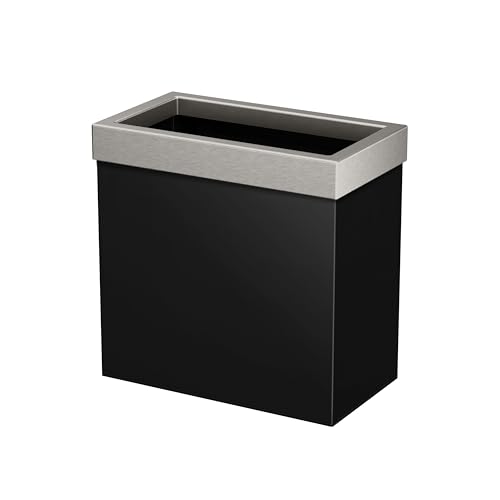 Gatco Small Bathroom Trash Can with Lid, Rectangle 3 Gallon Stainless Steel Wastebasket, Under Sink, Matte Black and Satin Nickel, for Bathroom, Bedroom, Office (1918SN) - color: Matte Black / Satin Nickel