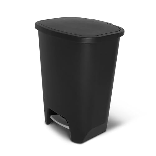 Glad Trash Can with Clorox Odor Protection | Plastic Bin, 20 Gal, Black | Kitchen Waste Bin | Hands Free with Step On Foot Pedal and Garbage Bag Rings - color: Black, size: 20 Gallon