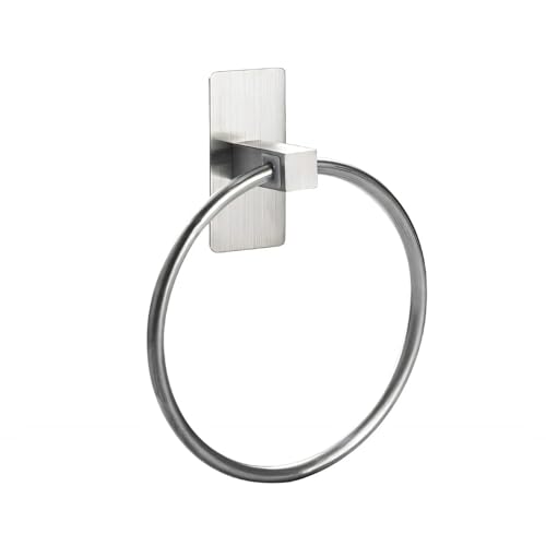 Strong Adhesive Towel Rings for Bathroom Wall Mounting Hand Towel Holder with Large Base Strong Sticky Hook Stick on Hook - color: Silver