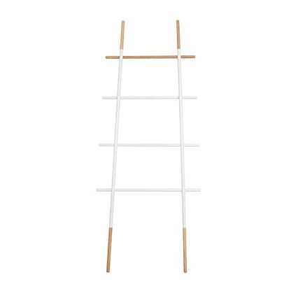 Freestanding Towel Ladder Rack, Space Saving, No-Scratch Wood, for Household Use, White - color: White