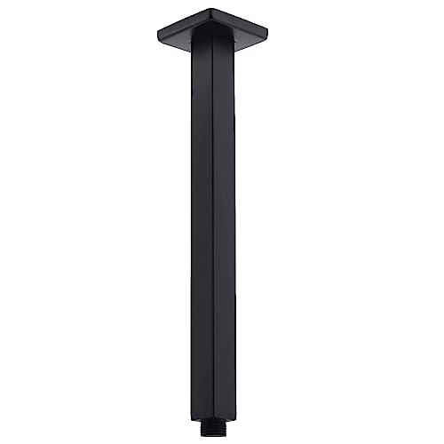 Ceiling Mount Shower Arm with Flange 20 Inches Square Straight Extender Extension Pipe Replacement, Long Shower Arm For Fixed Rain Shower Head or High Ceiling,Matte Black - color: Black, style: 20inch