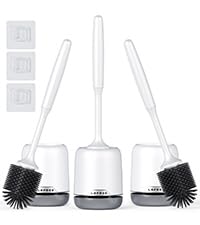 3 Pack Silicone Toilet Brush,Rubber Toilet Bowl Brush and Holder Set with Ventilated Holder, Toilet Cleaner Brush for Bathroom,Floor Standing & Wall Mounted Toilet Scrubber Without Drilling - color: Gray, size: 3 Pack
