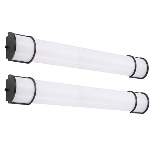 ASD LED 36" Vanity Flush Mount Light Fixture, Linear Bathroom Lighting Bar | 3CCT, Dimmable, Energy Star, ETL Listed | 30W 2650LM 3000-5000K 120V | Long Bath Wall Sconce Over Mirror | Black, 2 Pack - color: Black | Half Cylinder, size: 120V | 36 Inch (2pk