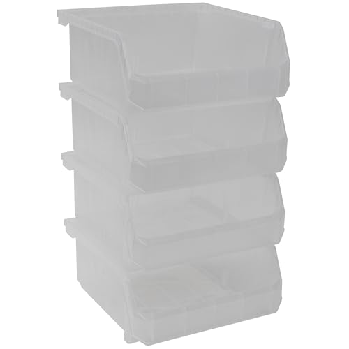 Medium-Wide Stackable Plastic Storage Bins, 4-Pack, Clear | Open-Front Stackable Bins For Garage, Pantry, Closet & Office, 11"L X 11"W X 5"H, Nests When Empty, Durable Plastic, - color: Clear, size: Medium-Wide, 4-Pack