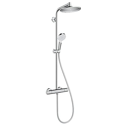 Hansgrohe Crometta S - Thermostat Shower System With Rainfall Head (⌀ 240 mm), Hand Shower (1 Spray), Hose, Rail and Round Head (1 Spray), Chrome, 27268000 - size: with thermostat, style: 1 spray mode + EcoSmart water saving