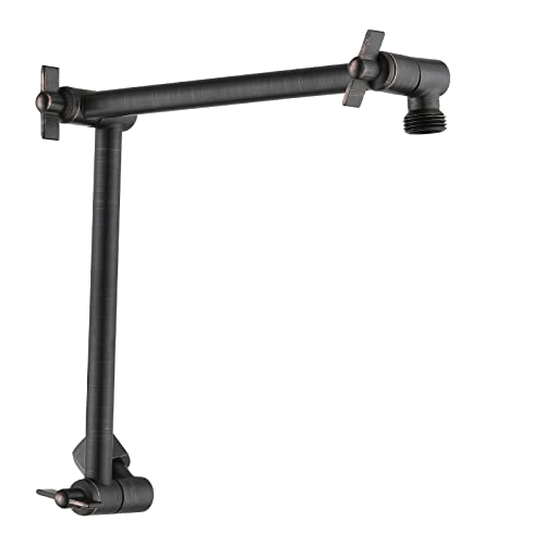 PDPBath Shower Extension Arm, 16" Upgrade Solid Brass Shower Head Extender, Adjustable Height Extended with G1/2 Universal Connection for Rain & Handheld Shower Head - Oil Rubbed Bronze - color: Oil Rubbed Bronze, style: 8 Inch + 8 Inch